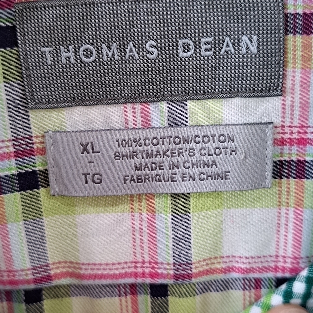 Thomas Dean Men's XL Flip Cuff Long Sleeve Shirt Gingham Plaid Cotton Dressy - Picture 3 of 12